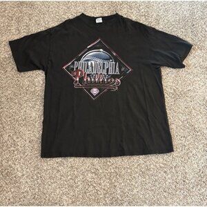 Vintage Black Faded Philadelphia Phillies True Fan MLB T-Shirt - Size XL